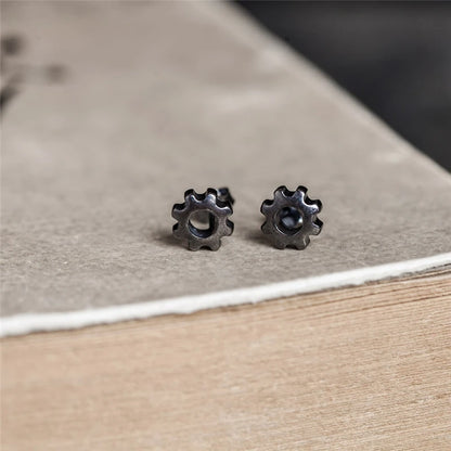 Sterling Silver Steampunk Studs Hip-Hop Ear Jewelry for Men & Women