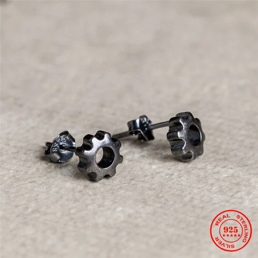 Sterling Silver Steampunk Studs Hip-Hop Ear Jewelry for Men & Women