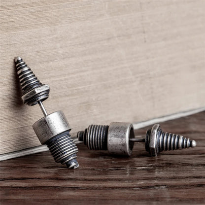 Sterling Silver Spark Plug Stud Earrings Biker-Inspired Steampunk & Cyberpunk Jewelry