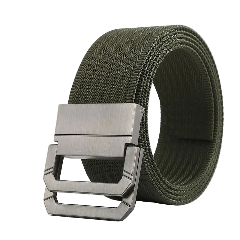 Green belt with silver buckle on a white background