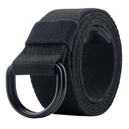 Black belt with a large ring buckle on a white background, branded 'MaiKun'.