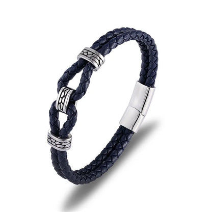 Black Braided Leather Bracelet Multilayer Stainless Steel Design