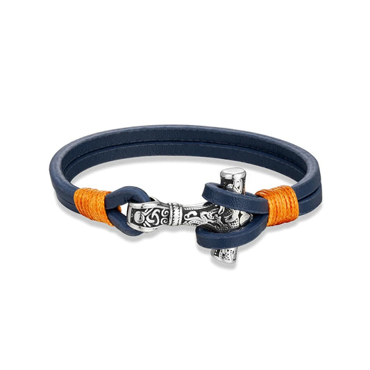 Men's Hammer Double Strand Blue Leather Bracelet
