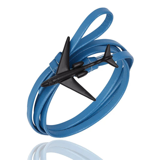 Sky Voyager Leather Bracelet Airplane & Anchor Multilayer Wrap