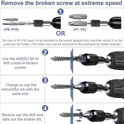 Broken screw extraction kit with socket extension drill bit for all purposes