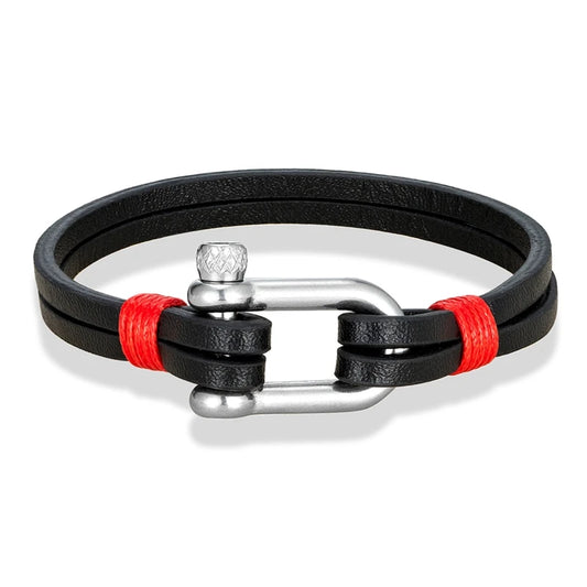 Nautical Double Strap Bracelet Stainless Steel Shackle Closure