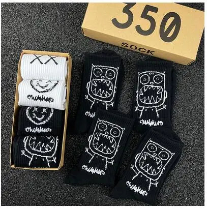 Japanese Cotton Hip Hop Socks - Cartoon Pattern (4 Pairs)