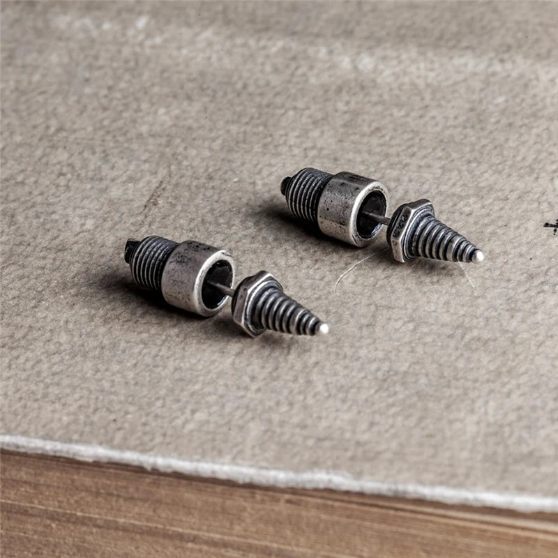 Sterling Silver Spark Plug Stud Earrings Biker-Inspired Steampunk & Cyberpunk Jewelry