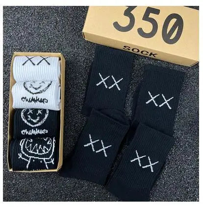 Japanese Cotton Hip Hop Socks - Cartoon Pattern (4 Pairs)