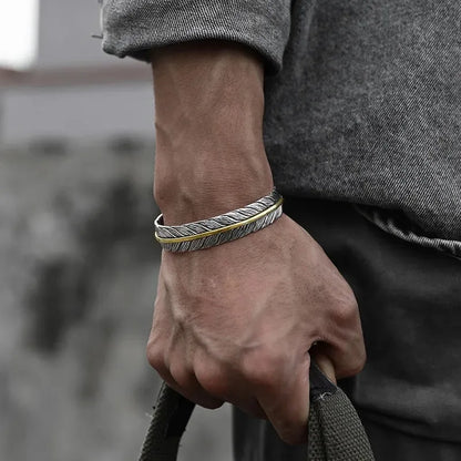 Feather Cuff Bracelet Adjustable Metal Bangle for Men & Women