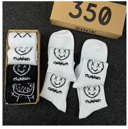 Japanese Cotton Hip Hop Socks - Cartoon Pattern (4 Pairs)
