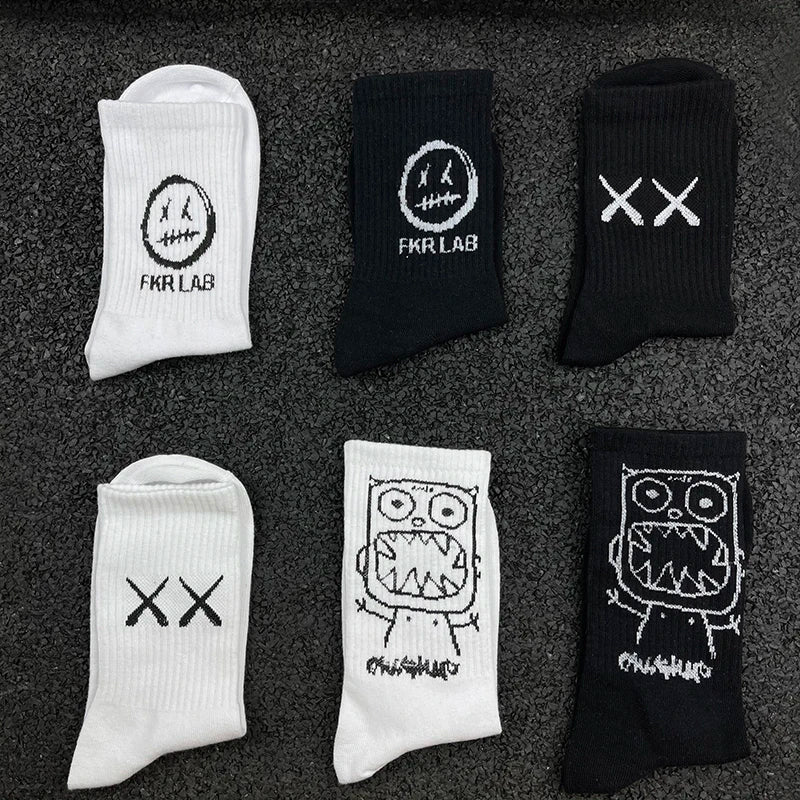 Japanese Cotton Hip Hop Socks - Cartoon Pattern (4 Pairs)