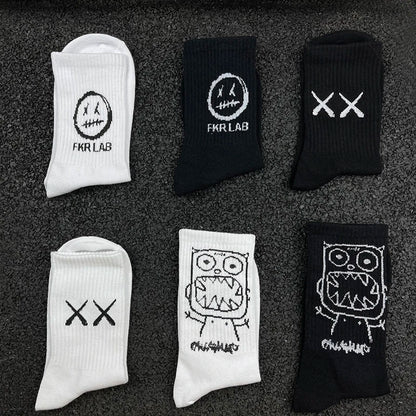 Japanese Cotton Hip Hop Socks - Cartoon Pattern (4 Pairs)