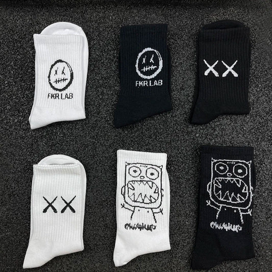 Japanese Cotton Hip Hop Socks - Cartoon Pattern (4 Pairs)