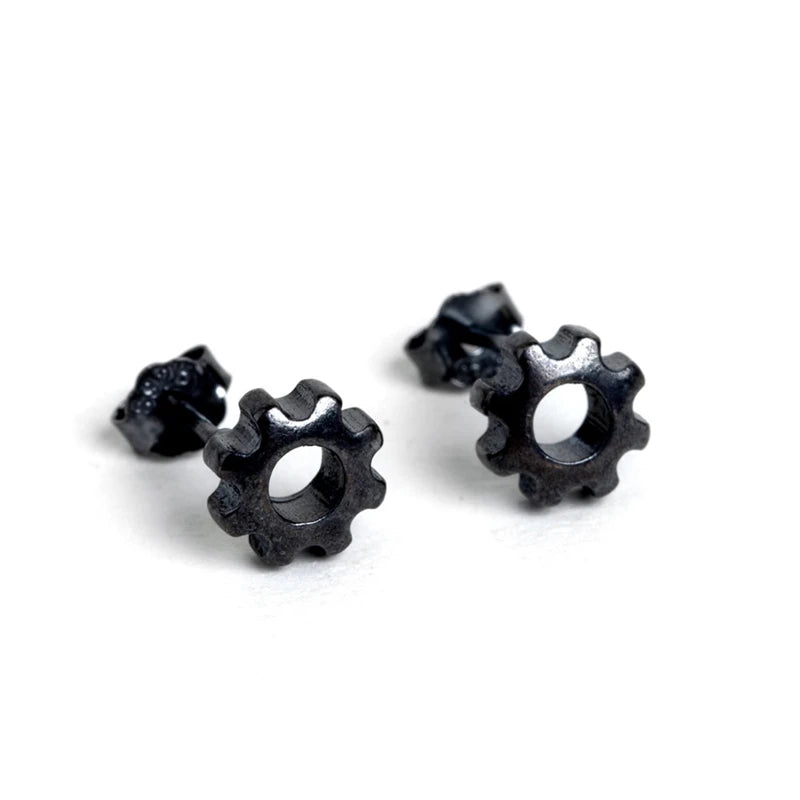Sterling Silver Steampunk Studs Hip-Hop Ear Jewelry for Men & Women