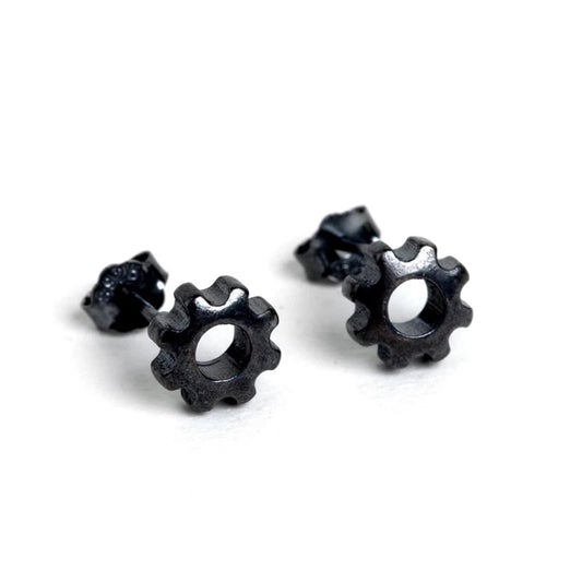 Sterling Silver Steampunk Studs Hip-Hop Ear Jewelry for Men & Women