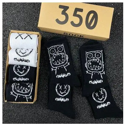 Japanese Cotton Hip Hop Socks - Cartoon Pattern (4 Pairs)