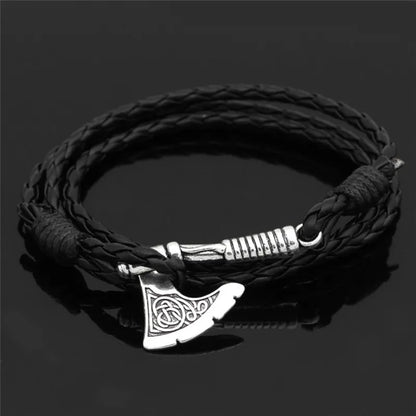 Pulsera de Cuero con Hacha Vikinga - Amuleto de Runa Nórdica, Aleación de Zinc, Ajustable