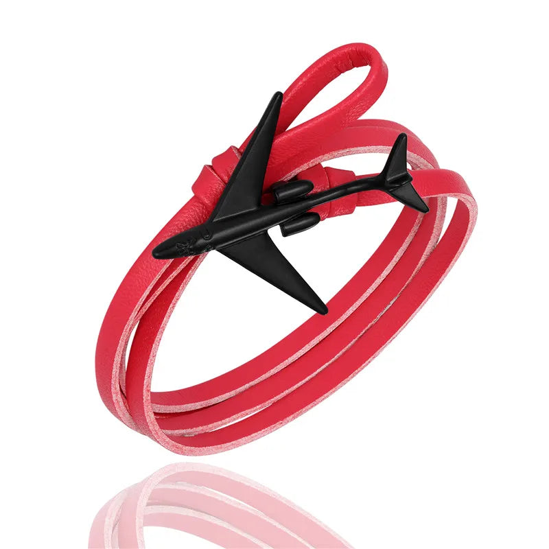 Sky Voyager Leather Bracelet Airplane & Anchor Multilayer Wrap