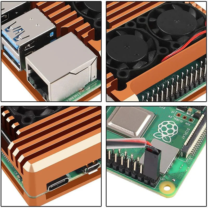 Caixa de metal para Raspberry Pi 4 B Armor Case com ventilador de resfriamento duplo Liga de alumínio Proteção contra radiação e ferrugem