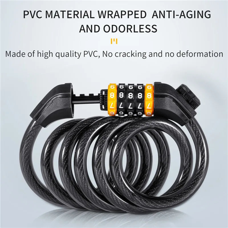 Bike Cable Lock Anti-Theft Password Security for MTB, Road, Scooter & Motorcycle