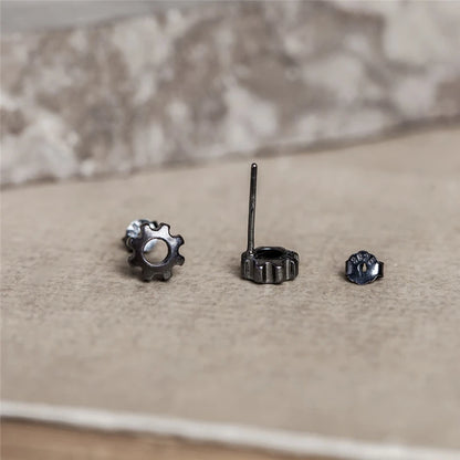 Sterling Silver Steampunk Studs Hip-Hop Ear Jewelry for Men & Women