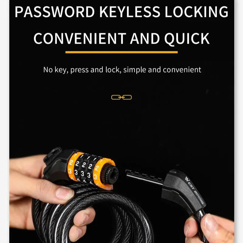 Bike Cable Lock Anti-Theft Password Security for MTB, Road, Scooter & Motorcycle