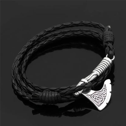 Pulsera de Cuero con Hacha Vikinga - Amuleto de Runa Nórdica, Aleación de Zinc, Ajustable