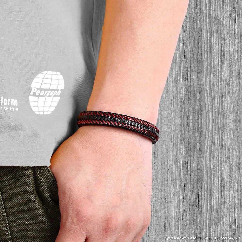 Stainless Steel Braided Leather Bracelet Elegant Style