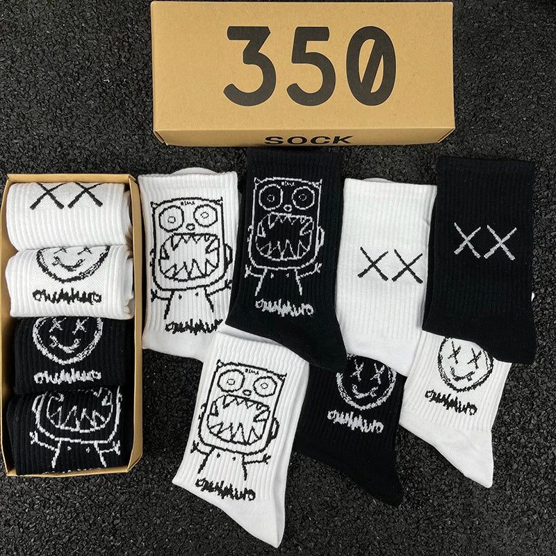 Japanese Cotton Hip Hop Socks - Cartoon Pattern (4 Pairs)
