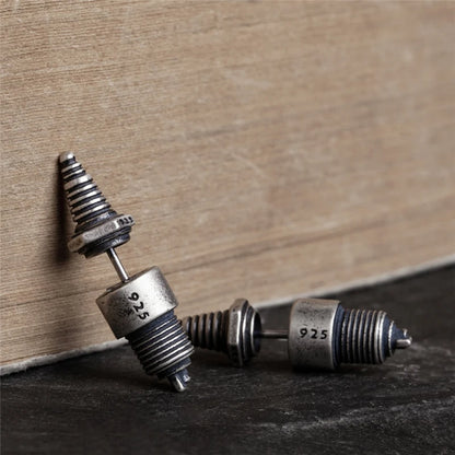 Sterling Silver Spark Plug Stud Earrings Biker-Inspired Steampunk & Cyberpunk Jewelry