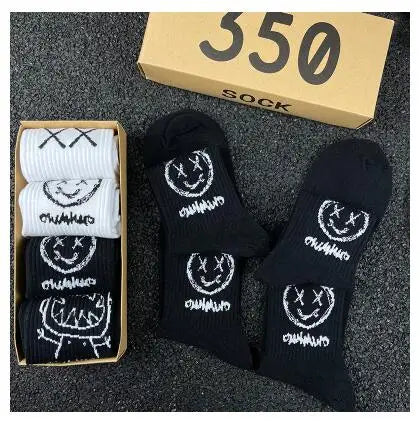 Japanese Cotton Hip Hop Socks - Cartoon Pattern (4 Pairs)