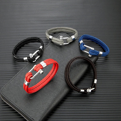 Nautical Anchor Bracelet - Braided Leather, Stainless Steel