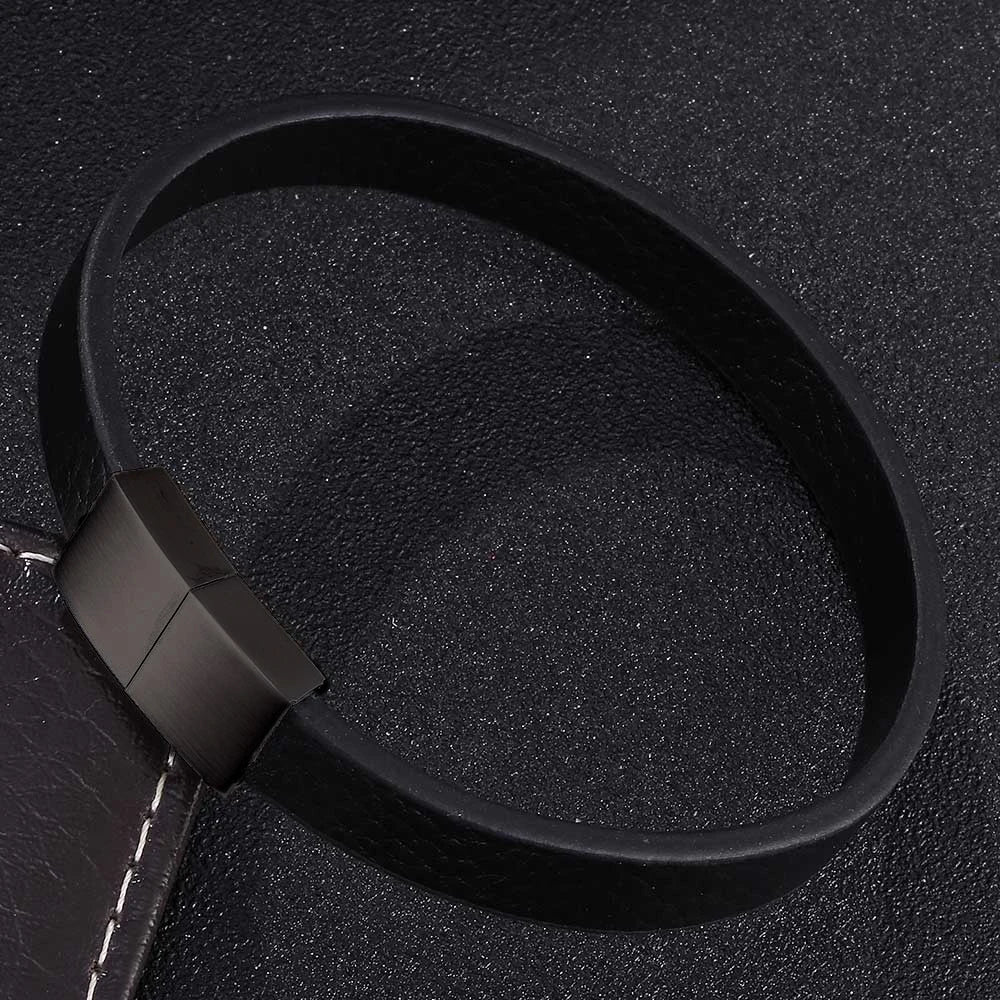 Pulsera de piel con cruz - Dije de acero inoxidable