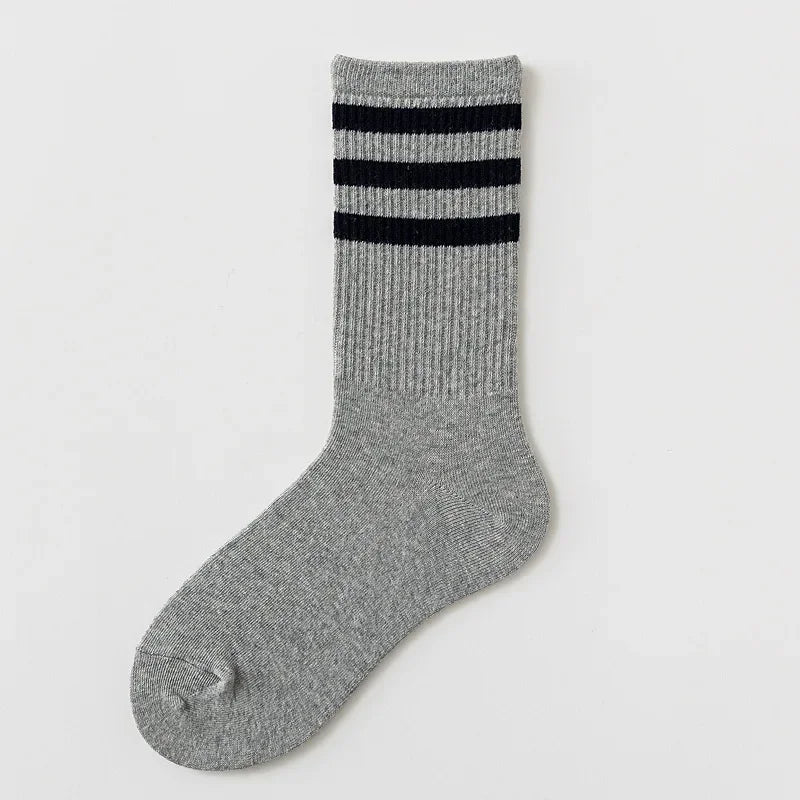 Calcetines de algodón a rayas con cuello redondo - Jacquard, 8 colores, unisex UE 36-43, estilo skate urbano