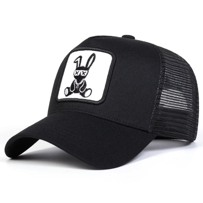Rabbit Embroidery Baseball Cap - Mesh Trucker, Adjustable, Unisex