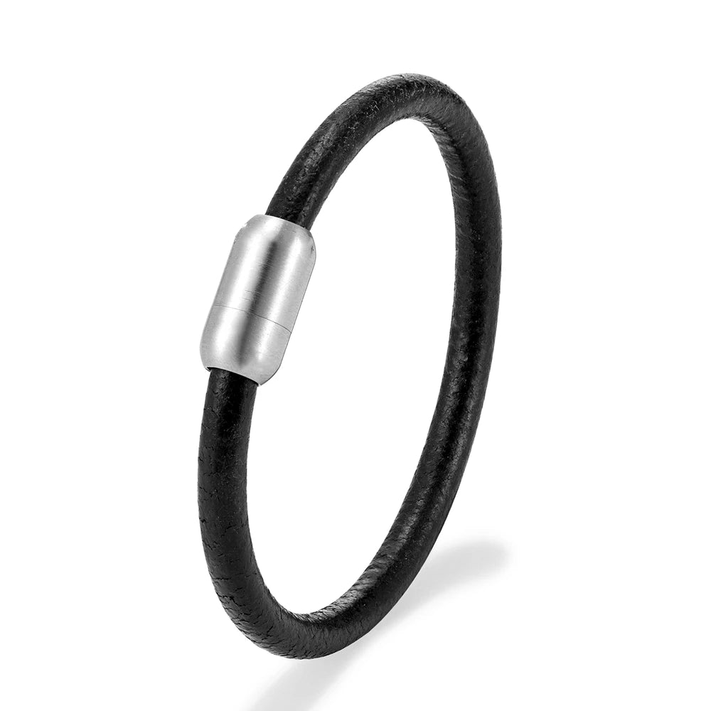 Genuine Leather Bracelet – Stainless Steel Magnetic Clasp | Men’s Vintage Style