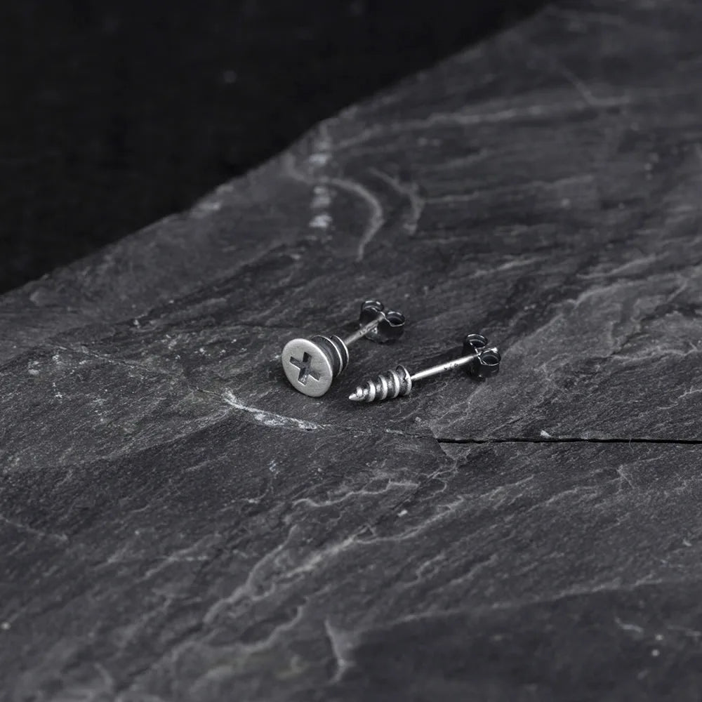 Gothic Screw Stud Earrings 925 Sterling Silver Retro Punk Jewelry, Perfect for You