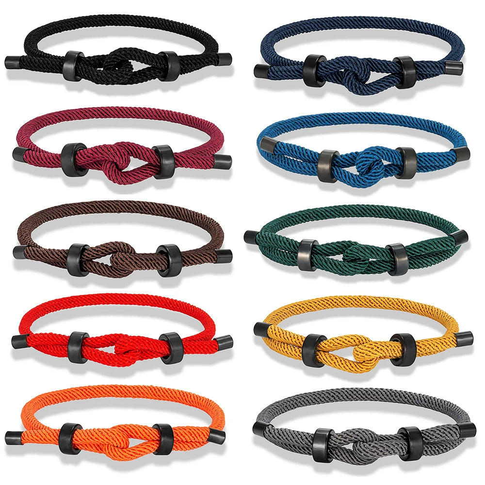 Adjustable Rope Bracelet Black Steel Charm, Waterproof & Durable
