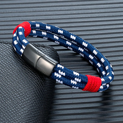 Fashion Nautical Bracelet  Woven Rope with Stainless Steel Accent