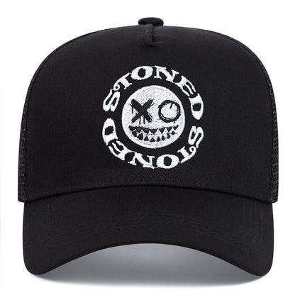 STONED Smiley Face Baseball Cap - Mesh Trucker Hat Unisex