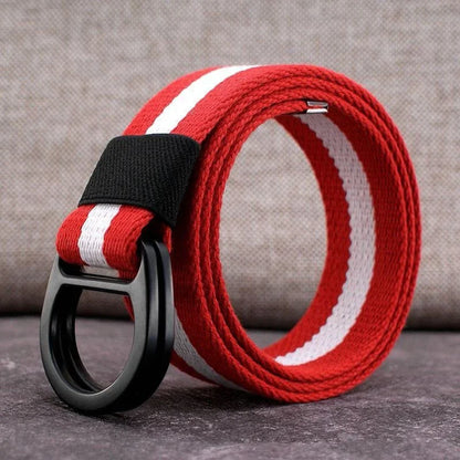 Striped Canvas Belt - Double Buckle Unisex (110-170cm)