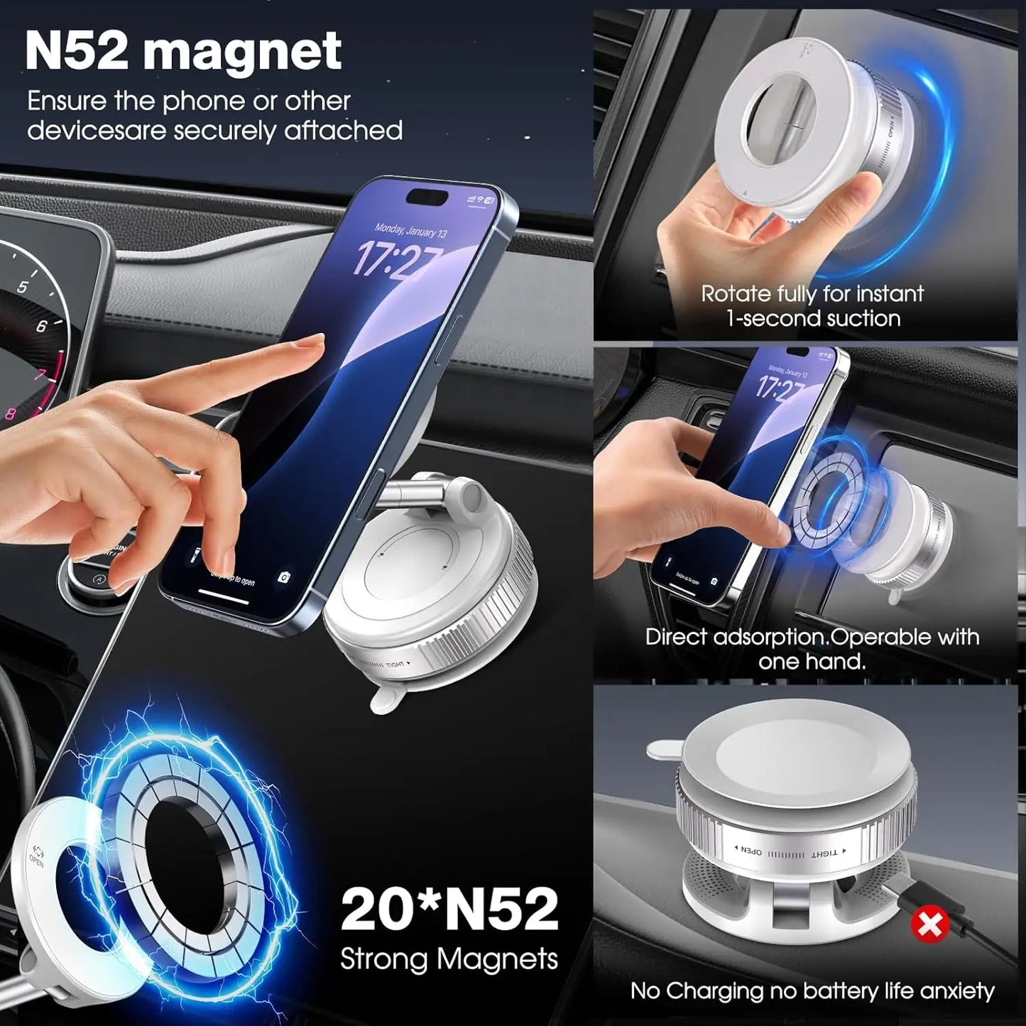 MagSafe Magnetic Phone Holder 360° Suction Mount for Car, Gym & Home