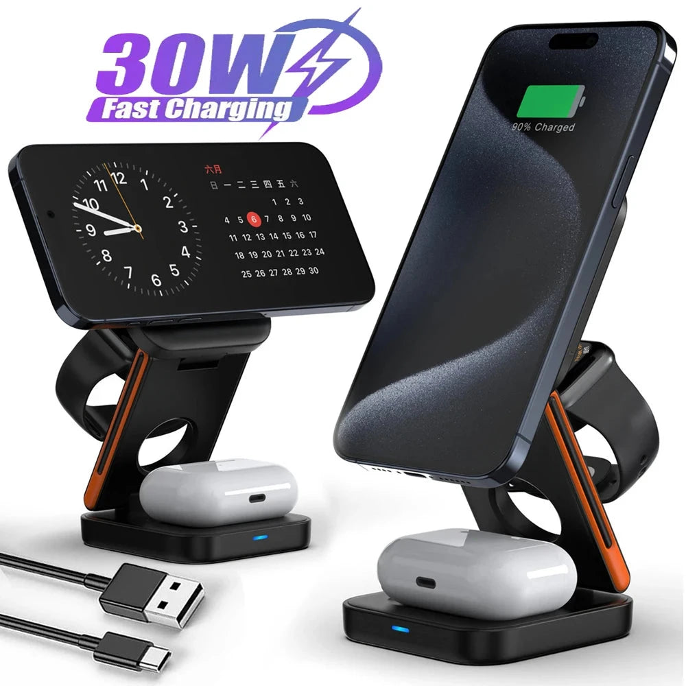 Foldable Magnetic Wireless Charging Station for iPhone, Apple Watch and AirPods deideas