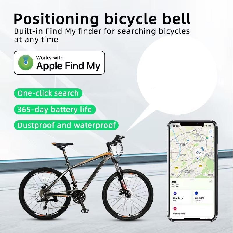 Bicycle bell with Apple Find My compatibility on a white background