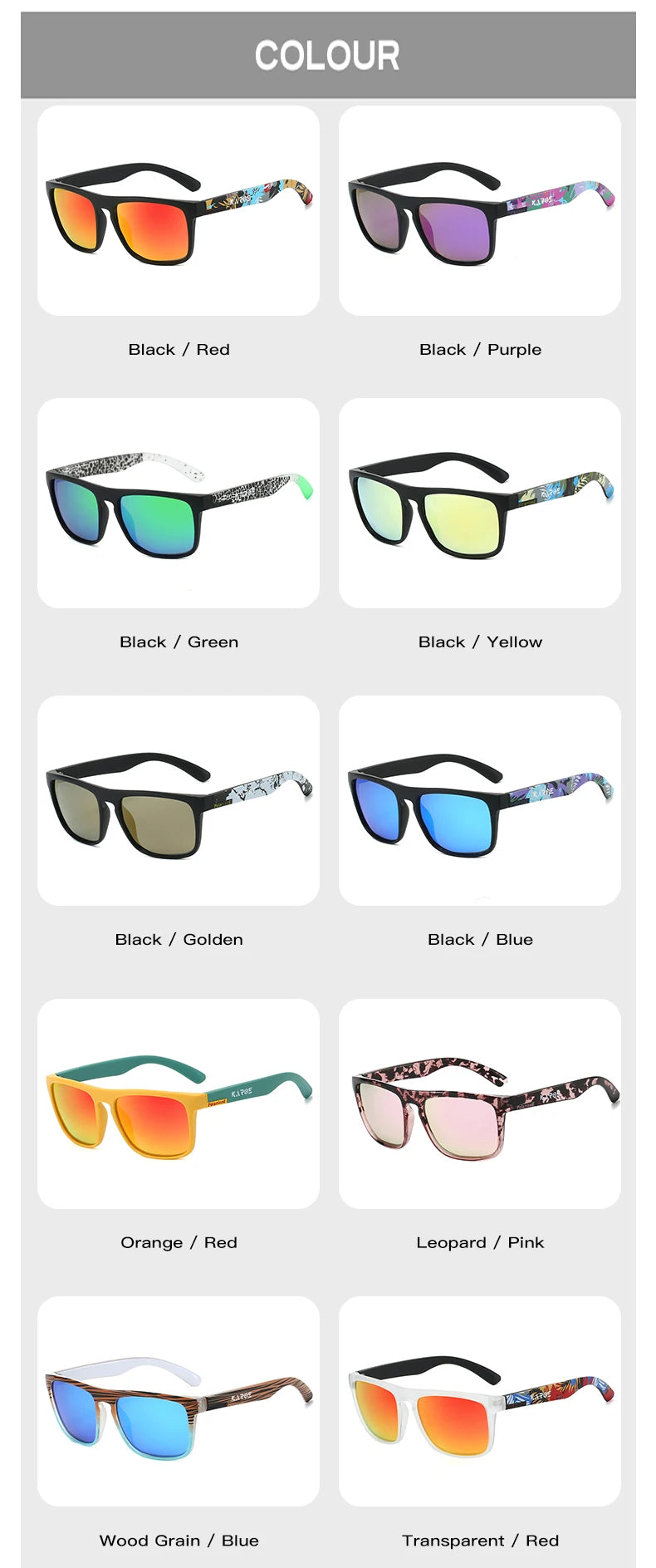Wraparound Polarized Sport Sunglasses - UV400, TAC Lens, 63mm, Case Included, 10 Colors