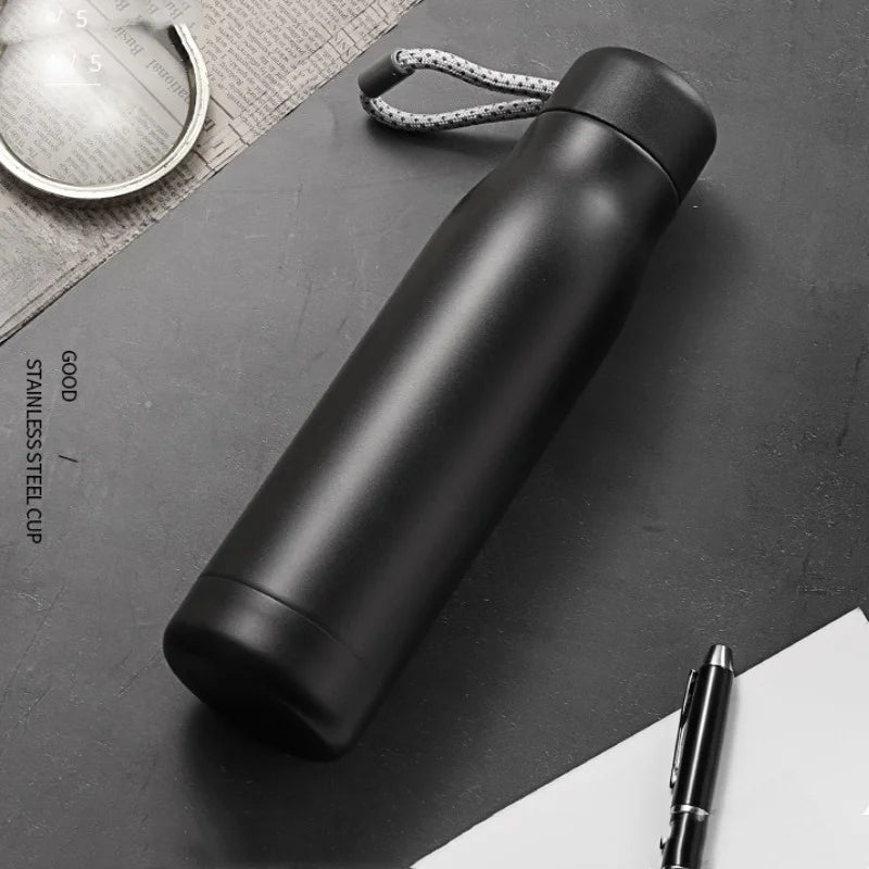 Vacuum Thermos Bottle - Stainless Steel, 550ml, Carry Rope, 5 Colors, Hot & Cold