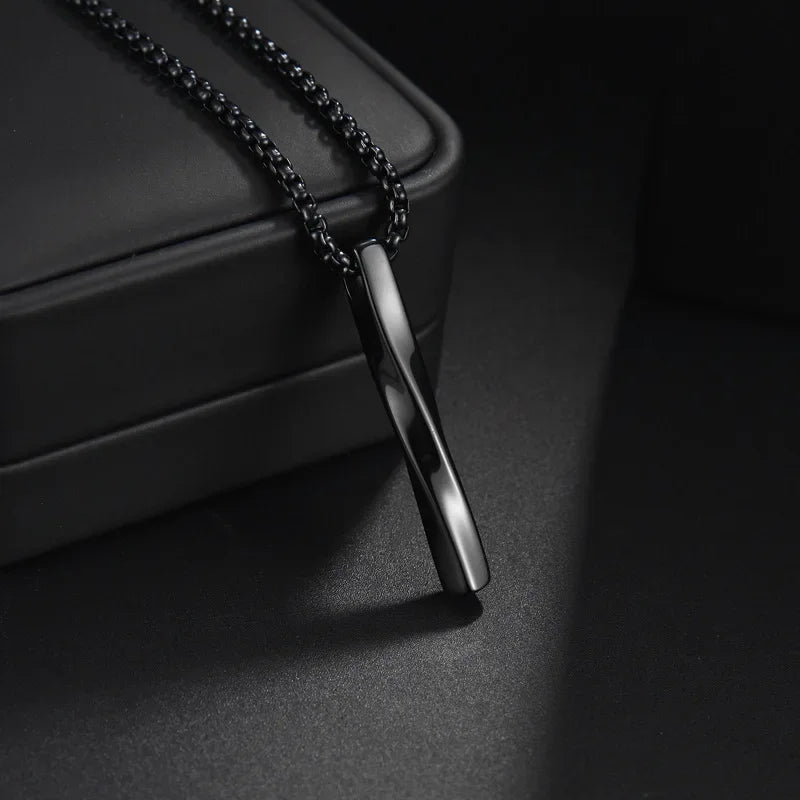 Men’s Stainless Steel Spiral Cylinder Pendant Necklace  Elegant Geometric Charm for the Modern Man
