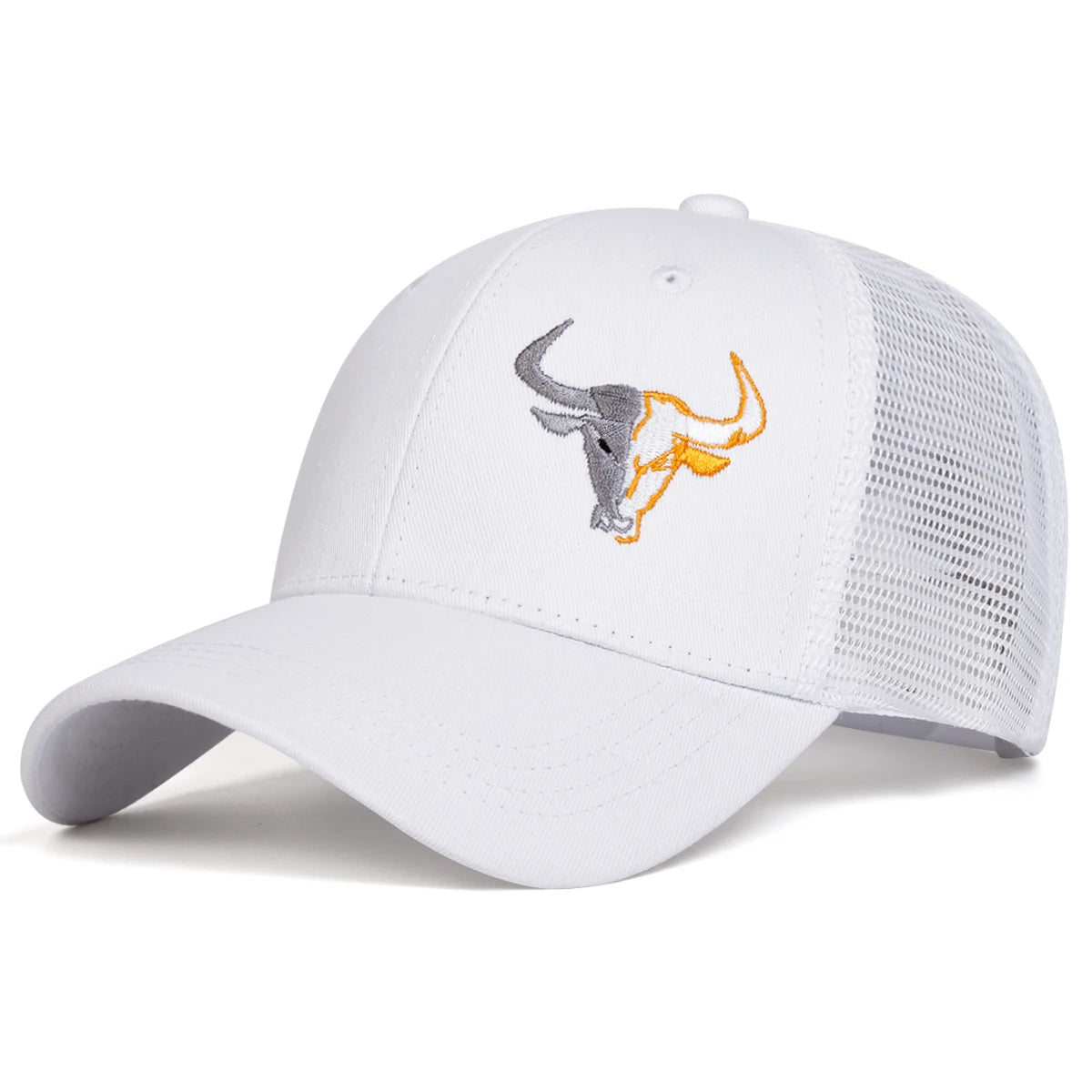 Gorra de béisbol con bordado de cabeza de toro - Gorra de camionero de malla estilo rodeo occidental