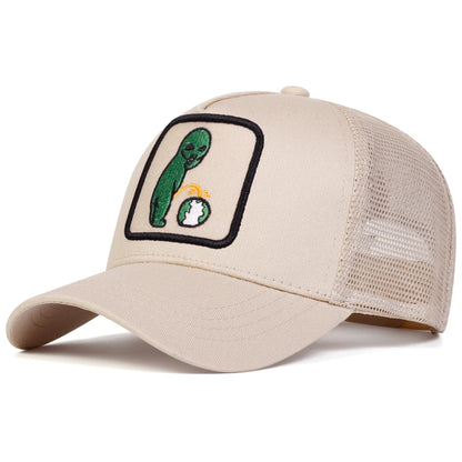 Alien Embroidery Baseball Cap - Mesh Trucker Hat Unisex